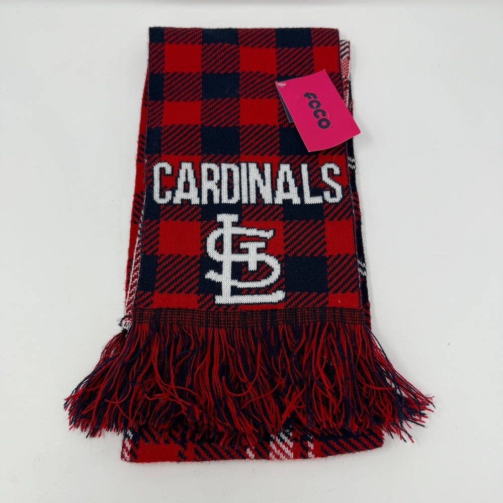 St. Louis Cardinals FOCO MLB Scarf Red Buffalo Plaid Knit Fringe‎ Winter Fan NWT